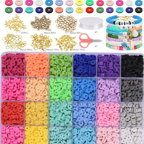 Lerpärlor, 4960 st platta runda distanspärlor, för armband, smyckestillverkningssats, örhängen, gör-det-själv-hantverk, julklapp (24 färger, 6 mm)