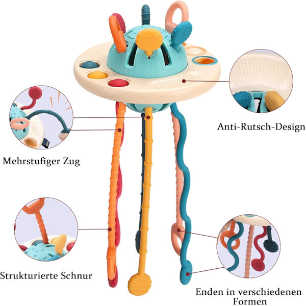 Sensory Baby Toys Baby Tuntematon lentävä esine Silikoni Veto köysi Hampaiden lelu Pallo Catch 123-vuotiaille Varhaiskasvatus Matkailu