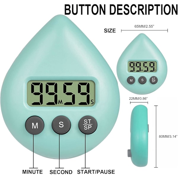 Vattentät timer för duschbarn, digital timer, duschklocka, badrumskökstimer, nedräkningstimer med sugkoppshål