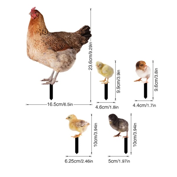 5 stycken kyckling trädgårdsdekoration höna trädgårdsfigurer dekoration trädgårdskyckling dekoration rolig trädgårdskyckling prydnad utomhus trädgårdsdjursfigur