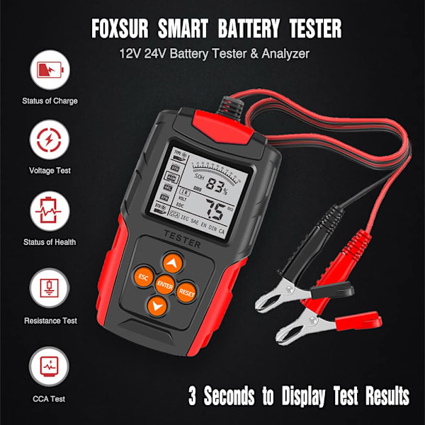 Bilbatteritestare 12V 24V CCA Inre Resistans Testare Motorcykel Batteri Analysator Diagnostiskt Verktyg