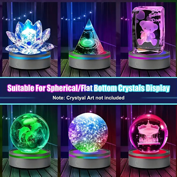 Genopladelig LED-displaystand til 3D-krystalfotos, glas, akryl eller gennemsigtigt, translucent materiale med touch-switch