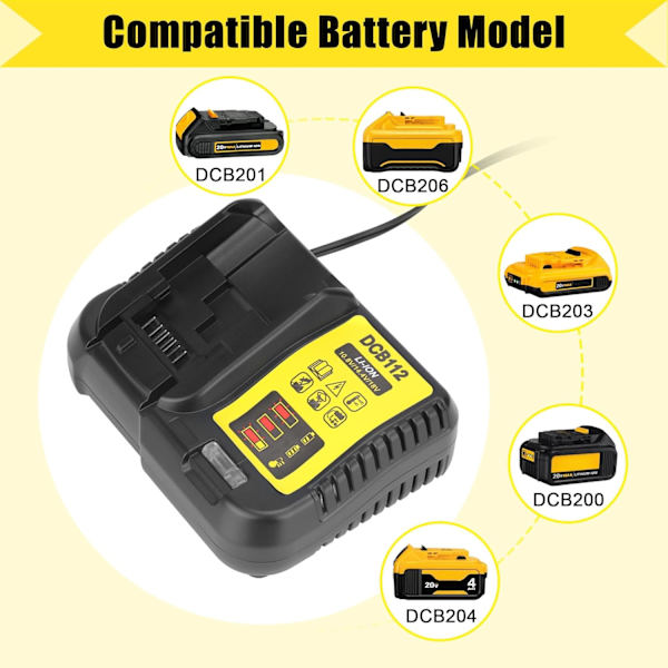 DCB112 til Dewalt Batterilader Udskiftning til Dewalt 12V 20V og 60V Max Lithium-Ion Batteri DCB205 DCB112 DCB201 DCB200 DCB612