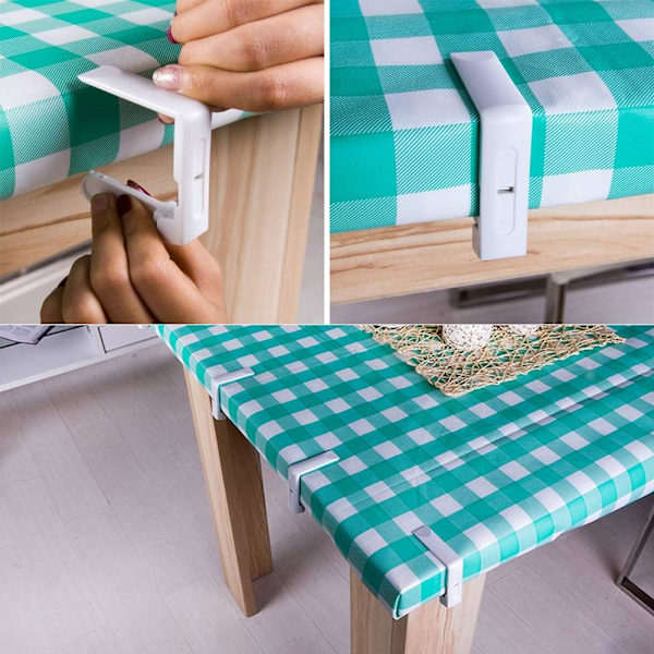 Dukklämmor, vita plastklämmor, justerbar hög klämma, stödjer skrivbordstjocklek max. Ca 4,5 cm, dukklämma för trädgård, picknick, fest