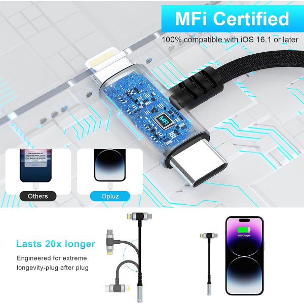Lightning & USB-c - 3,5 mm kuulokeliitäntäsovitin 2-in-1 kuulokeadapteri Iphone Type C - 3,5 mm naaraskuulokeliitäntään Ipad/iphone 1
