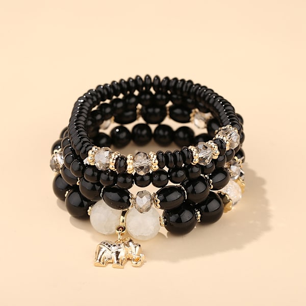 1 Bohemiskt pärlarmband, pärlhalsband stretch armband, elefant hänge kristallarmband (Stil 5)