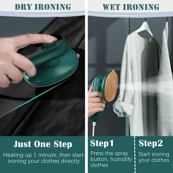 Rejse strygejern mini med damp, strygejern til tøj, mikro damp strygejern, bærbar rejse damp strygejern mini steamer til tør & våd strygning