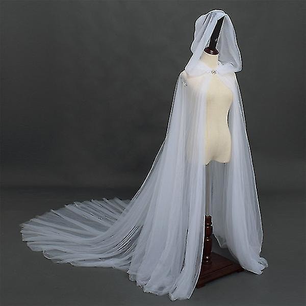 Brude hætte kappe Kap Lang Ryg Bryllup Kappe Med Hætte Kapel slør Mantilla（Hvid）