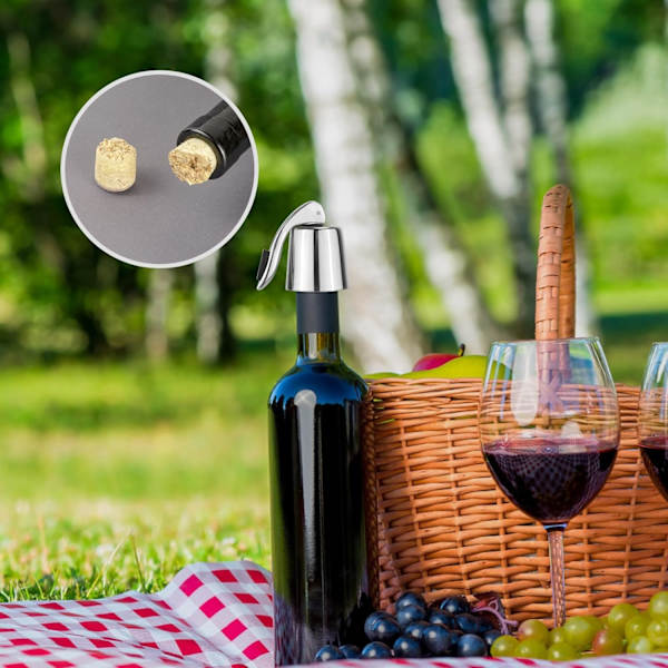 Pakke med vinstop i rustfrit stål, champagnekapsler med silikoneprop, vakuumforsegler til vin