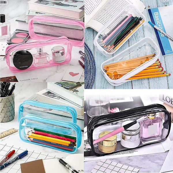 2 st genomskinligt case, vattentät pvc pennpåsar Transparent Exam case med blixtlås för pappersvaror Kosmetikförvaring (blå* rosa)