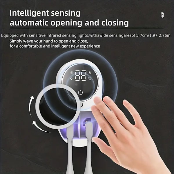 Intelligent UV-tandborsthållare, väggmonterad UV-tandborsthållare, automatisk öppning och stängning dubbel tandborste desinfektionsbox