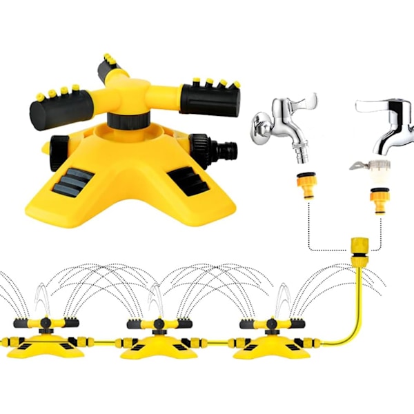 3-huvud vattenspridare, 360 graders automatisk rotation, 3-gafflad sprayhuvud, justerbar plastspridare, praktisk bevattningsanordning