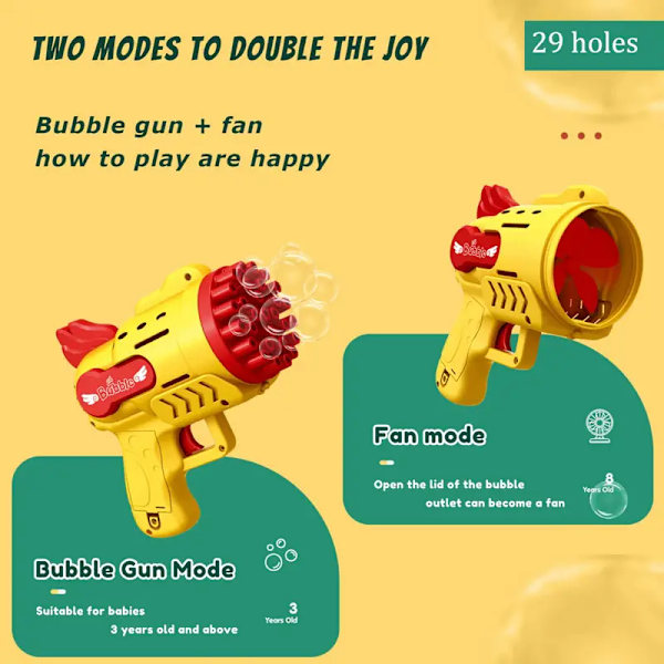 Bubbelpistol, färgglad bubbelmaskin med rik bubbla, automatisk bubbelmaskin