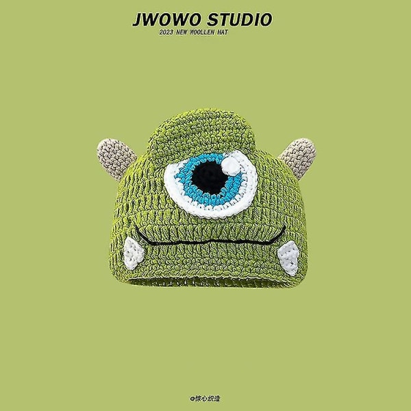 Hauska Shrek-neulottu neulehattu naisille, syksyn ja talven lämmin ja söpö sarjakuvavillahattu miehille (One size sopii kaikille, hampainen vihreä hirviö)