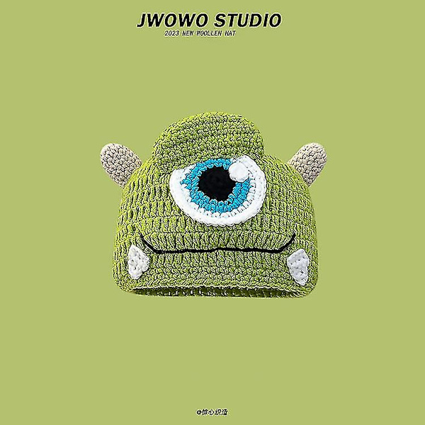 Sjov Shrek strikket pullover hat til kvinder, efterår og vinter varm og sød tegneserie uldhue til mænd（One size fits all， tandgrønt monster）