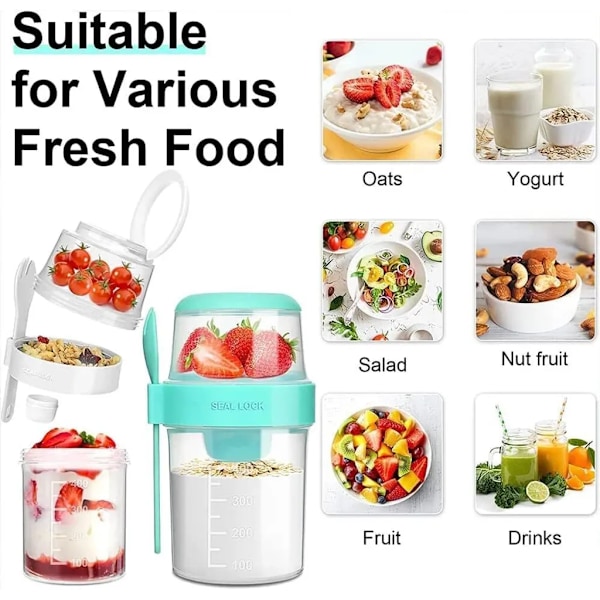 Frokostblandingsskål til å ta med, yoghurtbeger med skje for på farten, 310ML+560ML lekkasjesikker yoghurtbeger, matboks (hvit)