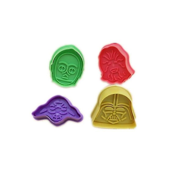 4 stk Star Wars Cookie Cutters Plast Fondant Cutter Flerfarge kjekskuttere 3d Cookie Cutter Sett Star Wars bakeform