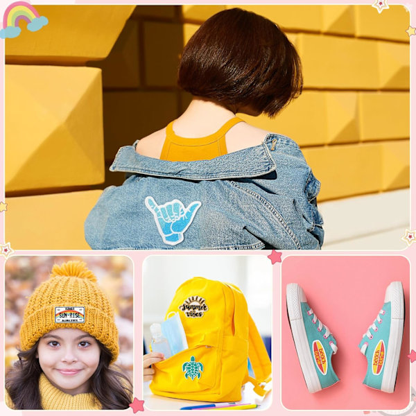 20 stk. vintage patches applikationer hippie retro broderede patches sommer strand stryge på patches til rygsække, jeans, jakker og tøj DIY håndværk