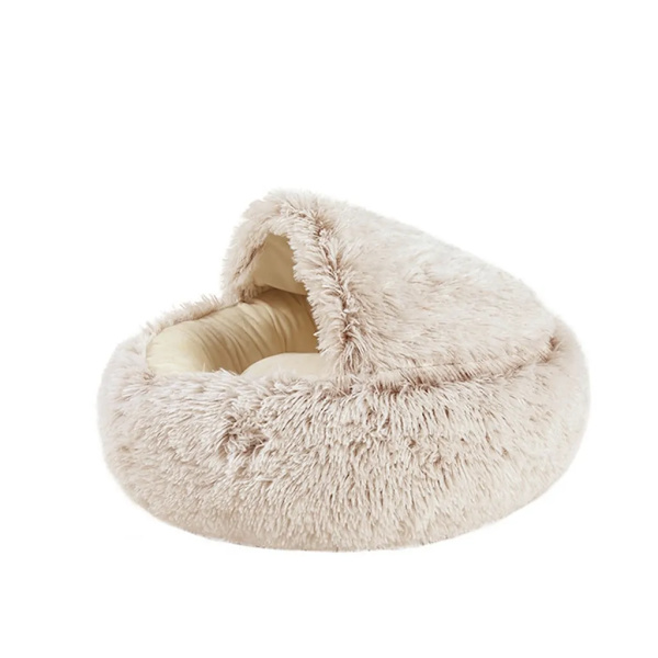 2 i 1 halvlukket katteseng, rund kort plysj lang vinter varm katteseng, donut fluffy katteseng, 40*40cm