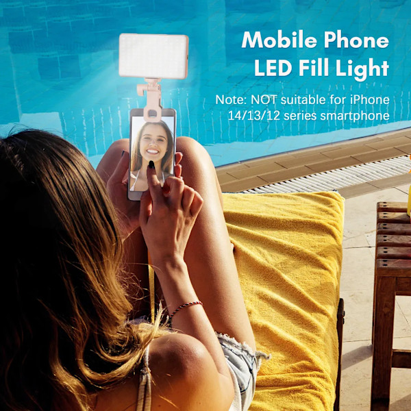 Lommelykt med klips for LED-video, datamaskin, nettbrett, mobiltelefon, videokonferanselys, 2500K-9000K, dimbar, innebygd batteri for nettmøter, selfie