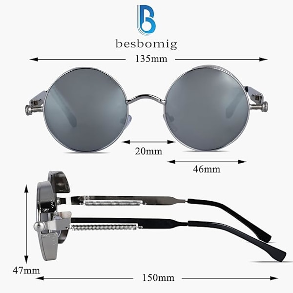 Klassinen retro aurinkolasit polarisoitu, pyöreä aurinkolasit metallirunko UV400 suojaus aurinkolasit unisex silmälasit Rave lasit