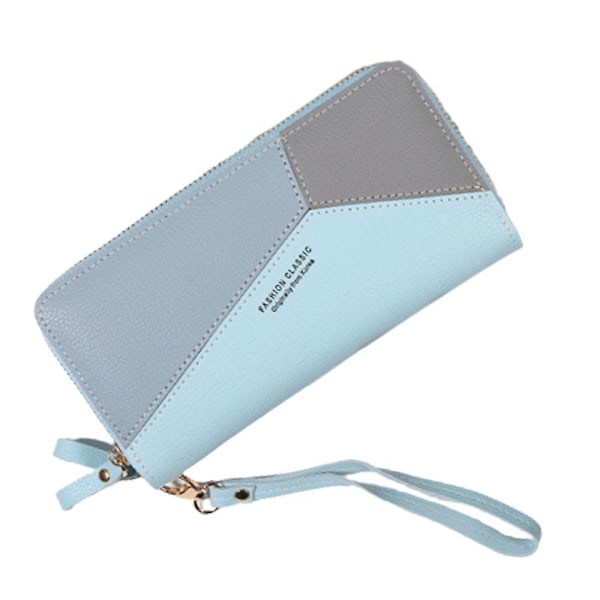 Rfid blockerande dragkedja för damer runt plånböcker Stor mobiltelefonhållare Clutch resehandväska Armband Rosa (blå)