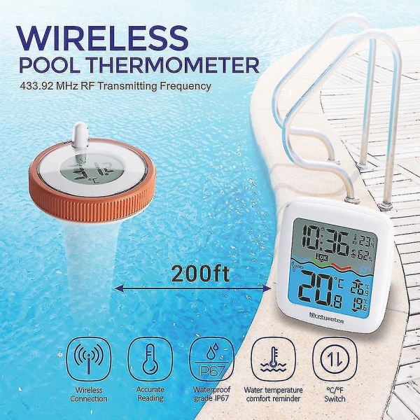 Vattentät swimmingpool temperaturmätare 3 kanaler trådlös anslutning LCD digital termometer termometer set（USA）