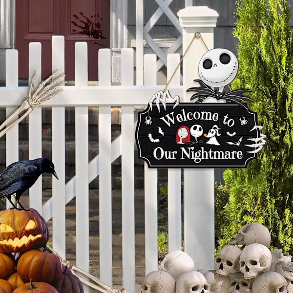 Halloween-kallo tervetulotoivotus - Halloween-kummitusmainen ovenkahvan koriste - Rustiikkinen puinen ripustettava ovenkranssi - Aavemainen puinen seinäkilpi - Kotijuhlat ulkona