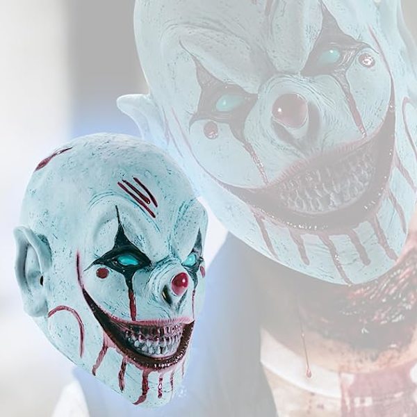 Kauhu Klovni Naamio Pelottava Paha Murhaaja Halloween Cosplay Naamio Creepy Demon Masquerade Juhla Puku Tarvikkeet Koko Pää Lateksi Prop