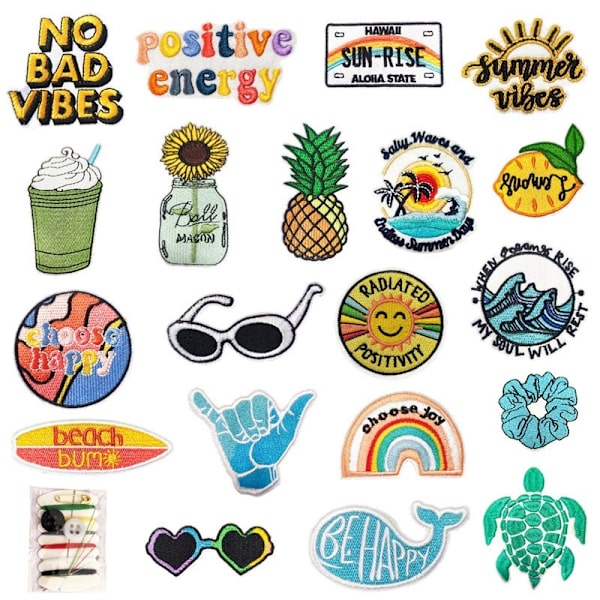 20 stk. vintage patches applikationer hippie retro broderede patches sommer strand stryge på patches til rygsække, jeans, jakker og tøj DIY håndværk