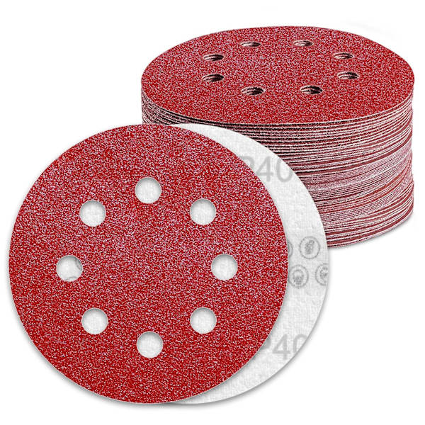 Sandpapper 125mm kardborre 40 grit slippappar för 8-håls excenterslip (70 st)