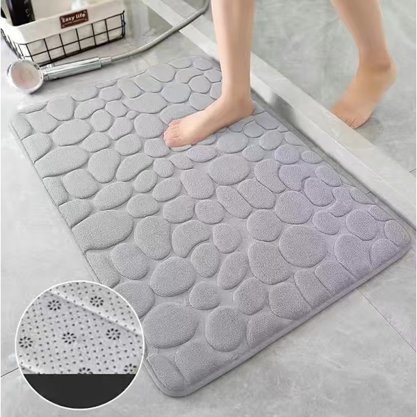 Cobblestone Embossed Bathroom Bath Mat Non-Slip Carpets in Wash Basin Bathtub Side Floor Rug Shower Room Doormat Memory Foam Pad (50x80cm)