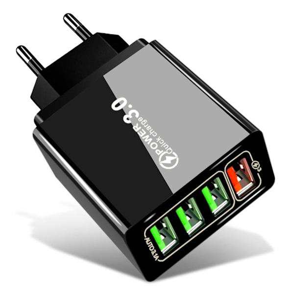 QC3.0 hurtiglading 4USB multi-port reiselader Ultra-hurtig lading, fungerer for alle smarttelefoner