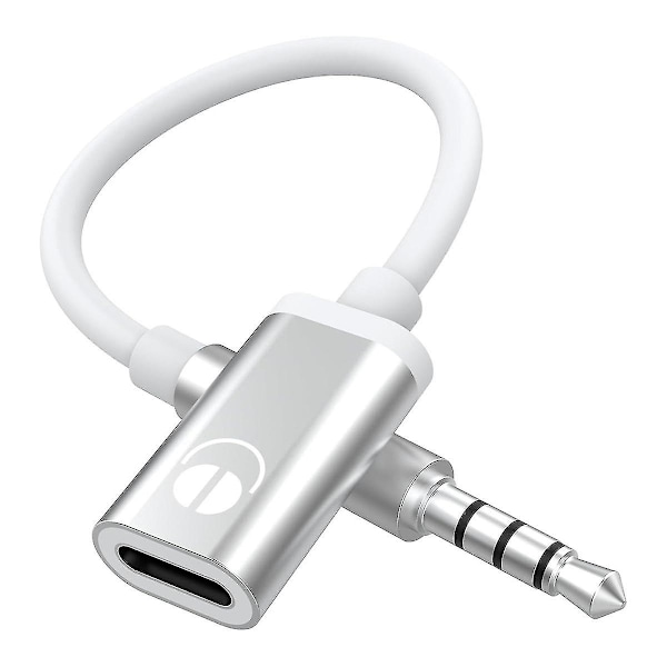 3,5 mm han-til type C hun-lydkabelledning, analog lydstik til hovedtelefon-lydadapter til MP3-afspiller, bærbar computer, tablets（sølv）