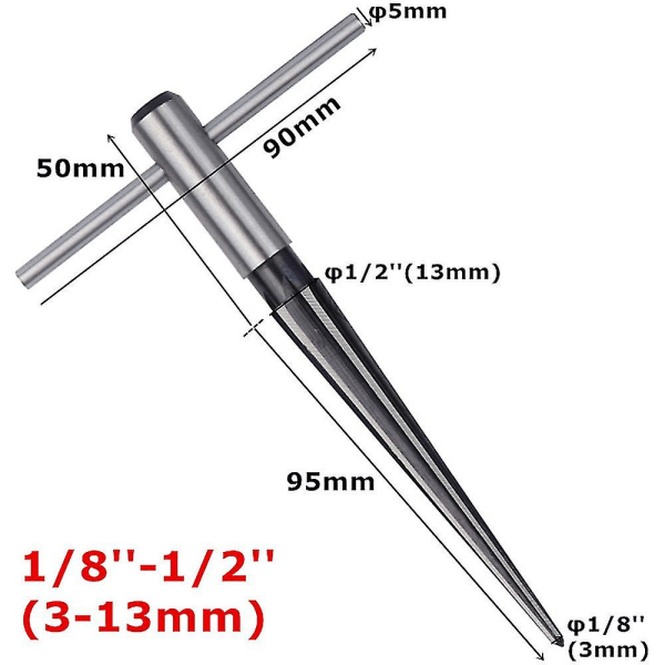 Taper Reamer 3-13 mm og 5-16 mm Manuel Metal Reamer Reamer til træ-, metal- og plastboring (sølvsort)