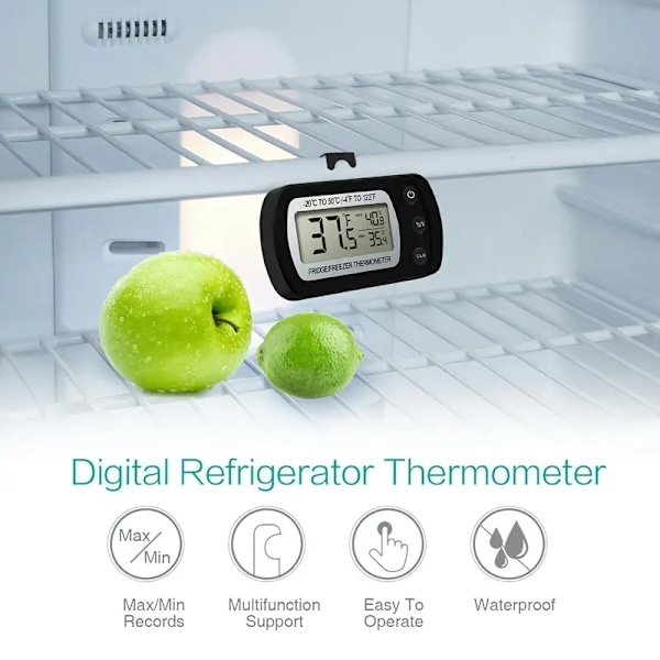 Kyl- och frys termometer, digital termometer för frysrum, vattentät max/min-registreringsfunktion med stor LCD-skärm