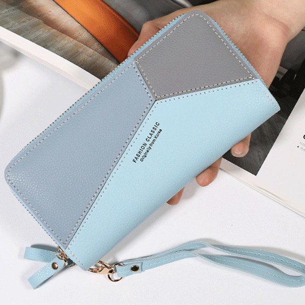 Rfid blockerande dragkedja för damer runt plånböcker Stor mobiltelefonhållare Clutch resehandväska Armband Rosa (blå)