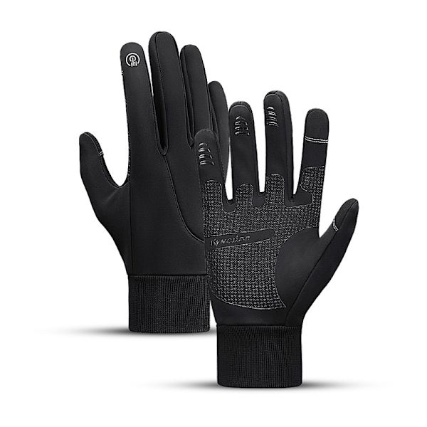 Vinterhansker for menn og kvinner, vanntette vindtette anti-skli touch-skjermhansker, svarte termiske hansker (L)