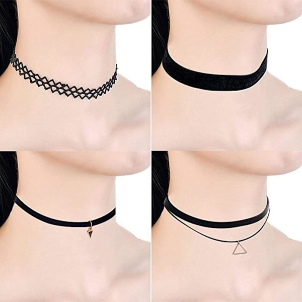 Choker Set Stretch Sammet Klassisk Gotisk Tatuering Spets Choker Halsband