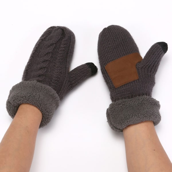 Förtjockade varma handskar, modetwiststickade helfingerhandskar, köldbeständiga halkskyddshandskar för höst och vinter som present (mörkgrå)