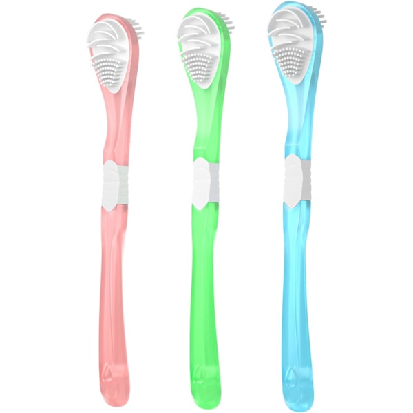 3 Pack Tongue Scraper and Tongue Cleaning Brush, Double Sided Soft Tongue Coating Brush, Portable Food Grade Oral Massage Brush