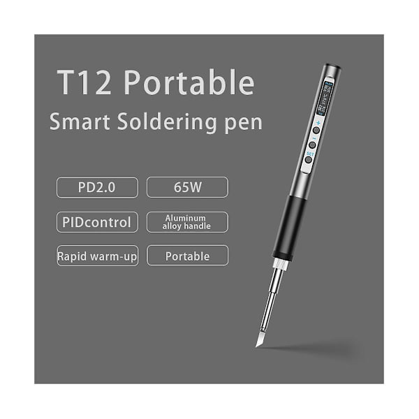 Pts100 T12 5-20v Pd65w Bärbar elektrisk lödkolv Metallkroppstemperatur justerbar lödmetall We（Gråsvart）