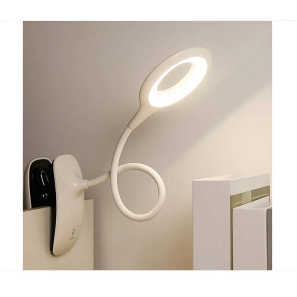 LED klämlampa säng läslampa klämma med touchsensor, sängbordslampa barn, 360° flexibel svanhals klämlampa (vit)