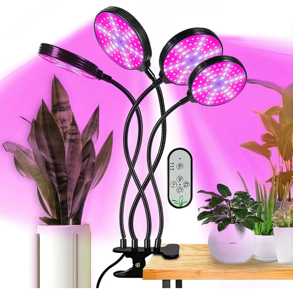 60W växtlampa LED fullt spektrum 4 huvuden växtljus 3 ljuslägen inomhusväxter odla lampa med timer