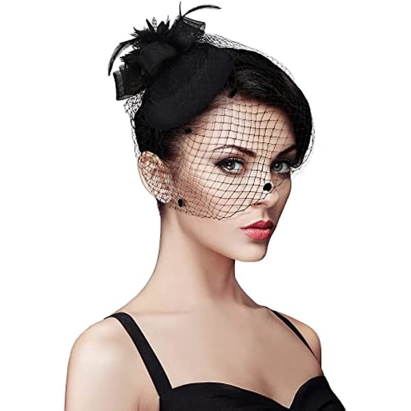 Chuangdi Pillbox Fascinator -hattu naisille Teejuhlahattu Pääpanta mesh Mustat hautajaiset Kiehtova häähatut Naisten S -hatut ja lippalakit