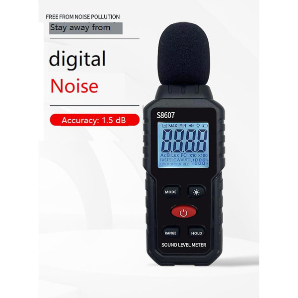 Digital lydniveau støjmåler måling 30-130DB DB Decibel Detektor Audio Tester Diagnostisk til (sort)