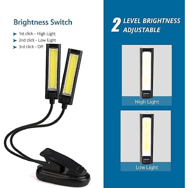 Usb 2x Cob Led Skrivebordsbog Lys Læselampe Clip Book Stand Light Skrivebord Laptop Seng Læsestudie Musiklampe Genopladelig (a)