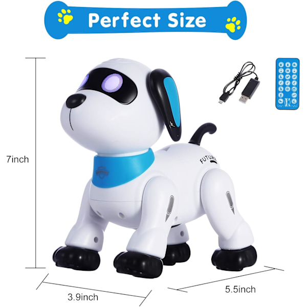 Fjernstyrt robot-hundeleke, programmerbar interaktiv og smart dansende roboter for barn 5 år og oppover, RC stuntleketøy hund med lyd LED-øyne