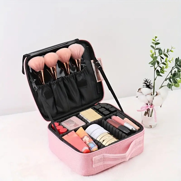 Travel cosmetic bag with dividers and mirror, professional cosmetic storage box for makeup brush tools, jewelry accessories and toiletries