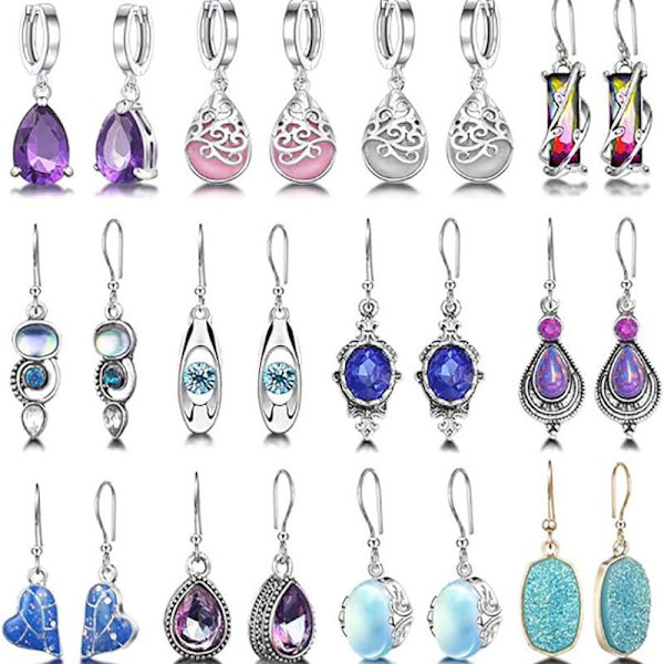 Ruby och Topaz Tåardrop Örhängen Set, Vintage Stil med 12 Stycken, Ädelsten Hängande Smycken